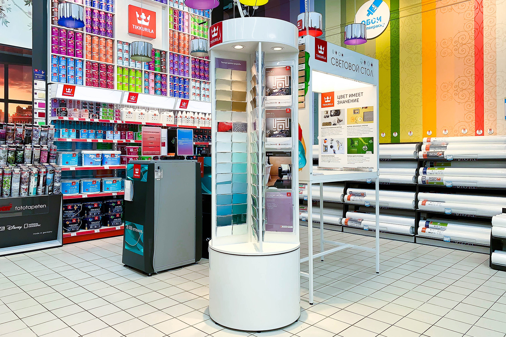 Отдел краски Tikkurila в магазине Обойкин Руставели