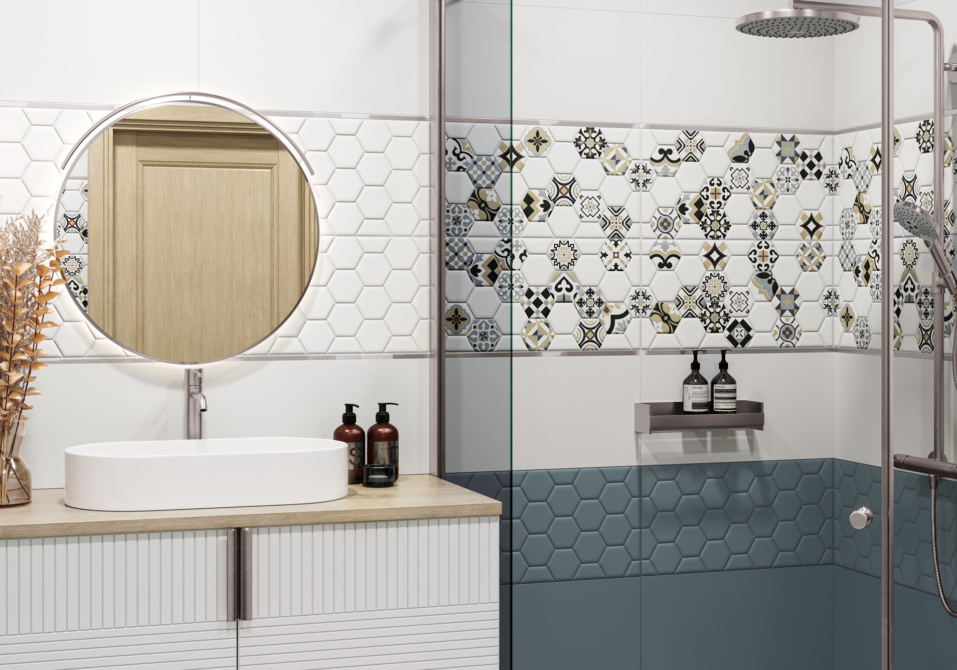 Керамическая плитка New Trend арт Эдельвейс, гексагон синий, 600x300 фото 2